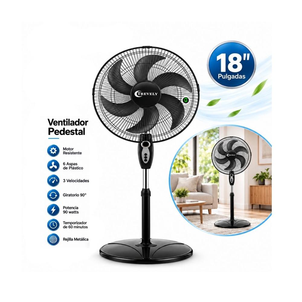 Ventilador de Pedestal Trevely 18 Pulgadas 90W VT-1880 Negro