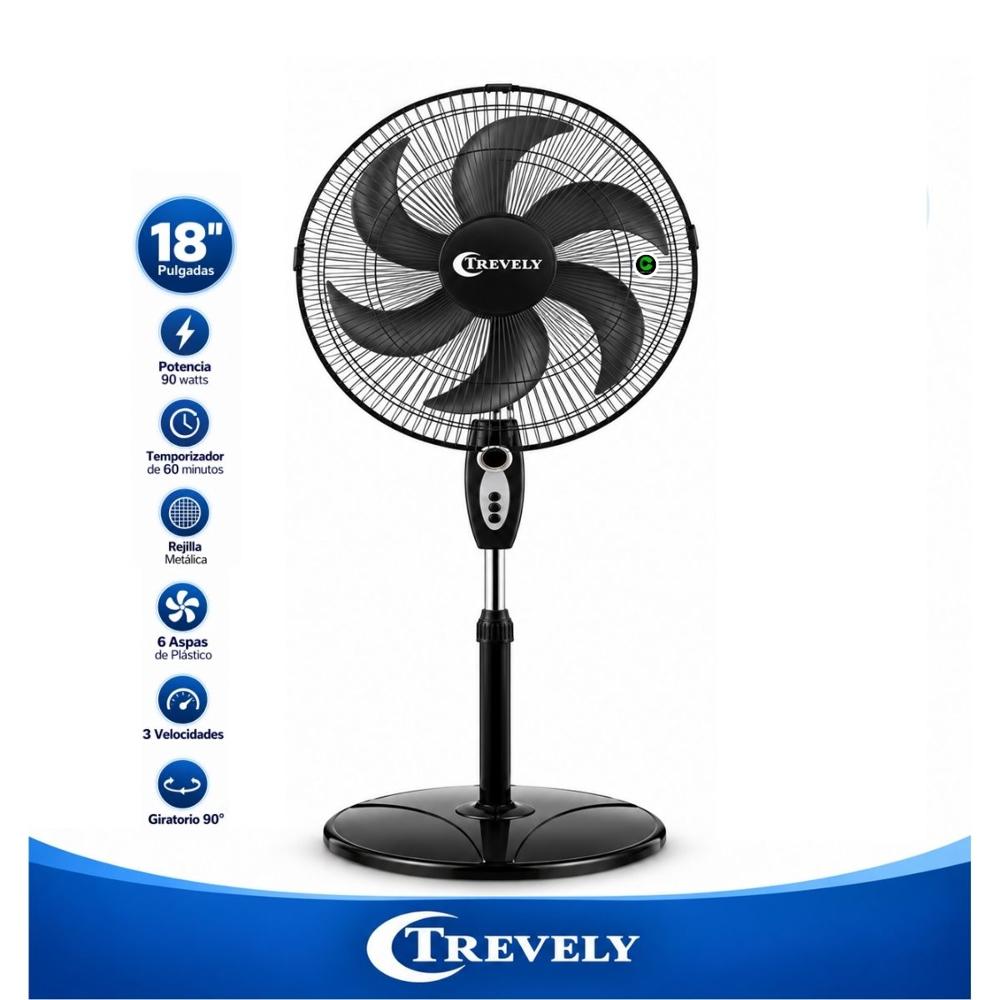 Ventilador de Pedestal Trevely 18 Pulgadas con Temporizador 90W VT-1880 Negro