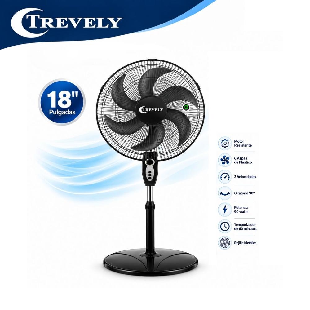Ventilador de Pedestal Trevely 18 Pulgadas 90W VT-1880 Negro