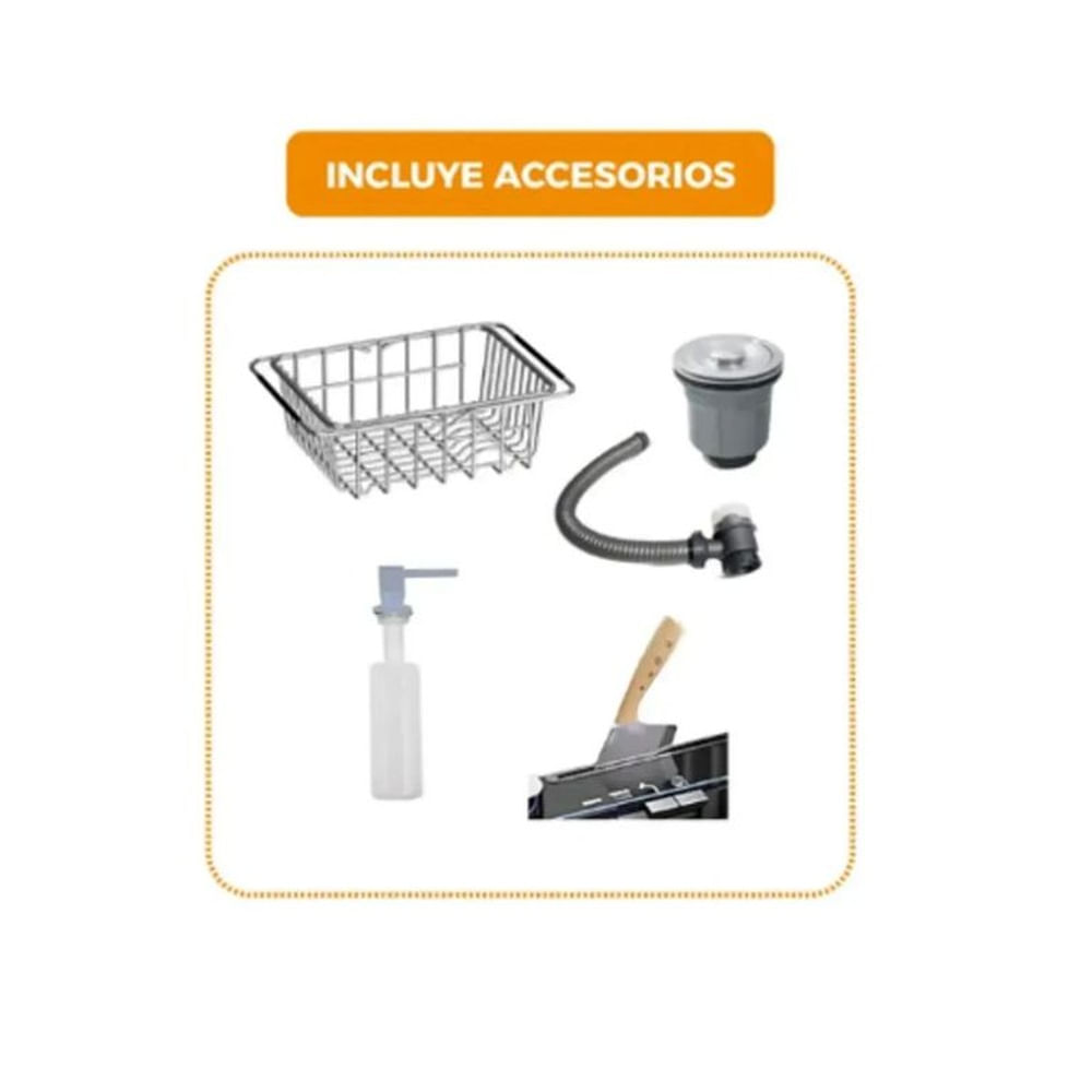 LAVADERO DE COCINA ACERO 2 POZAS CON PORTA CUCHILLOS NEGRO PRM-8448B