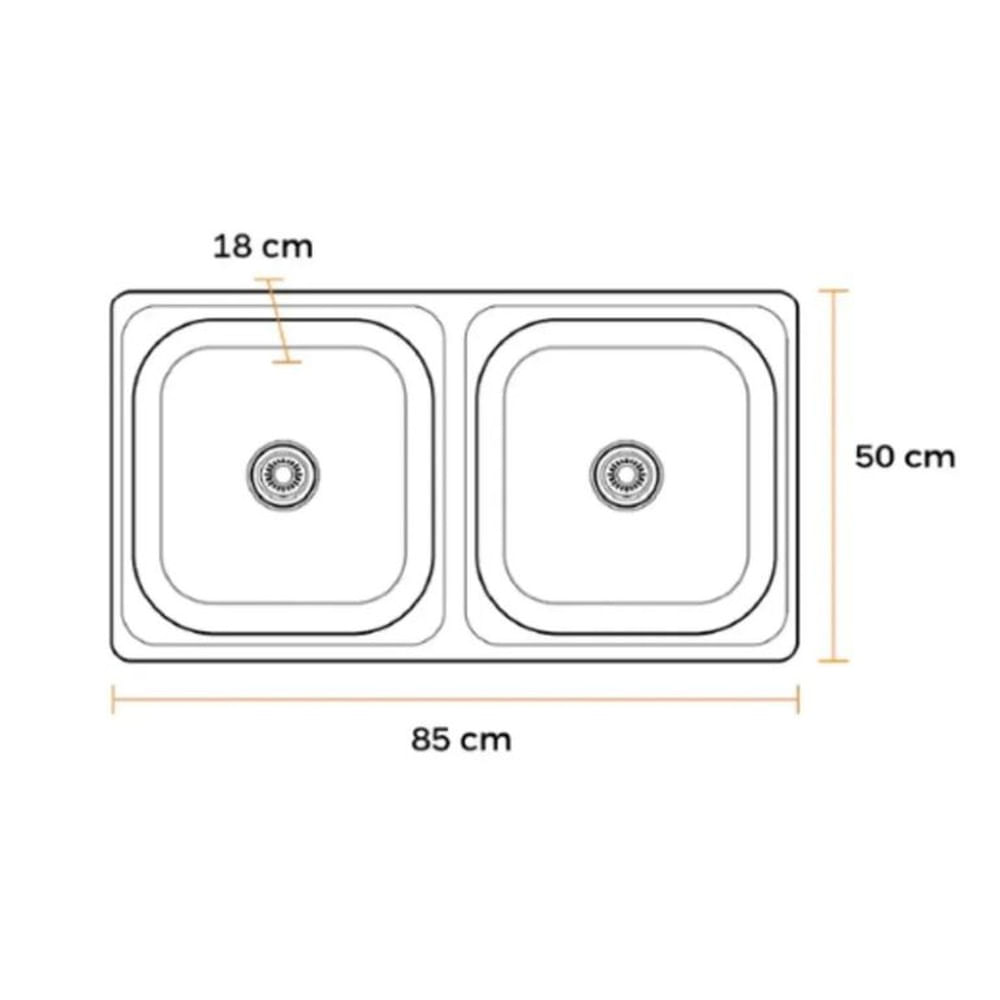 LAVADERO DE COCINA ACERO DOBLE POZA SATINADO 85 X 50 X 18 CM LP-8550A