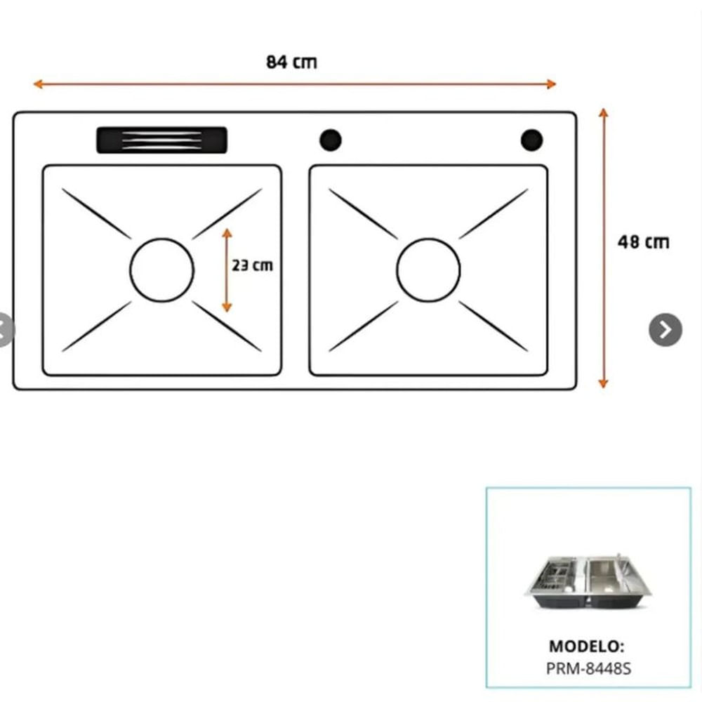 LAVADERO DE COCINA ACERO 2 POZAS CON PORTA CUCHILLOS PLOMO 84 X 48 X 23 CM  PRM-8448S