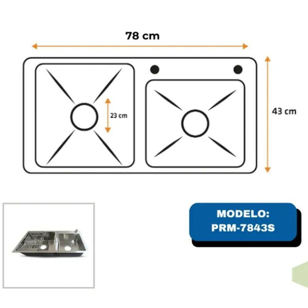 LAVADERO DE COCINA SATINADO DOBLE POZA 78 X 43 X 23 CM PRM-7843S