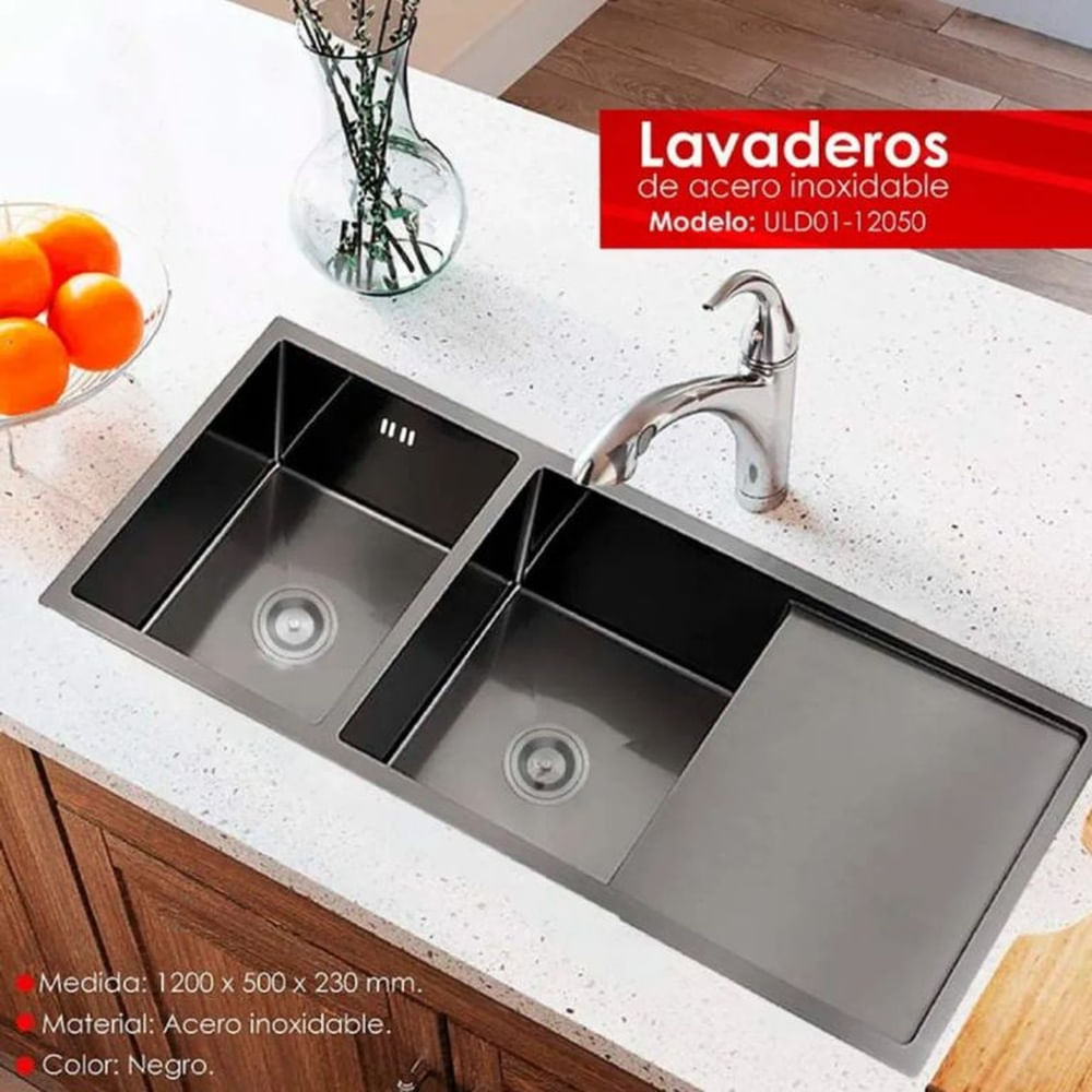 LAVADERO DE COCINA 2 POZAS CON ESCURRIDERO ACERO ULD03-12050
