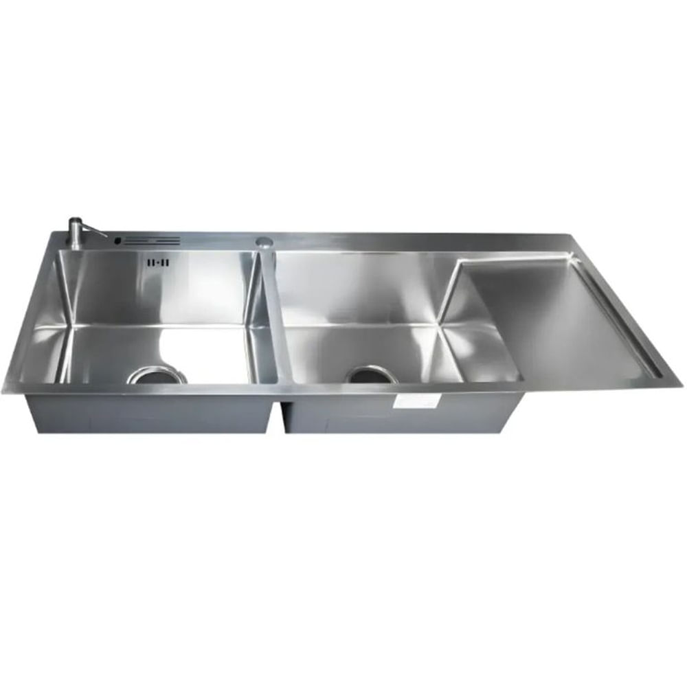 Lavadero Doble Poza Satinado Premium con Porta Cuchillos y Dispensador