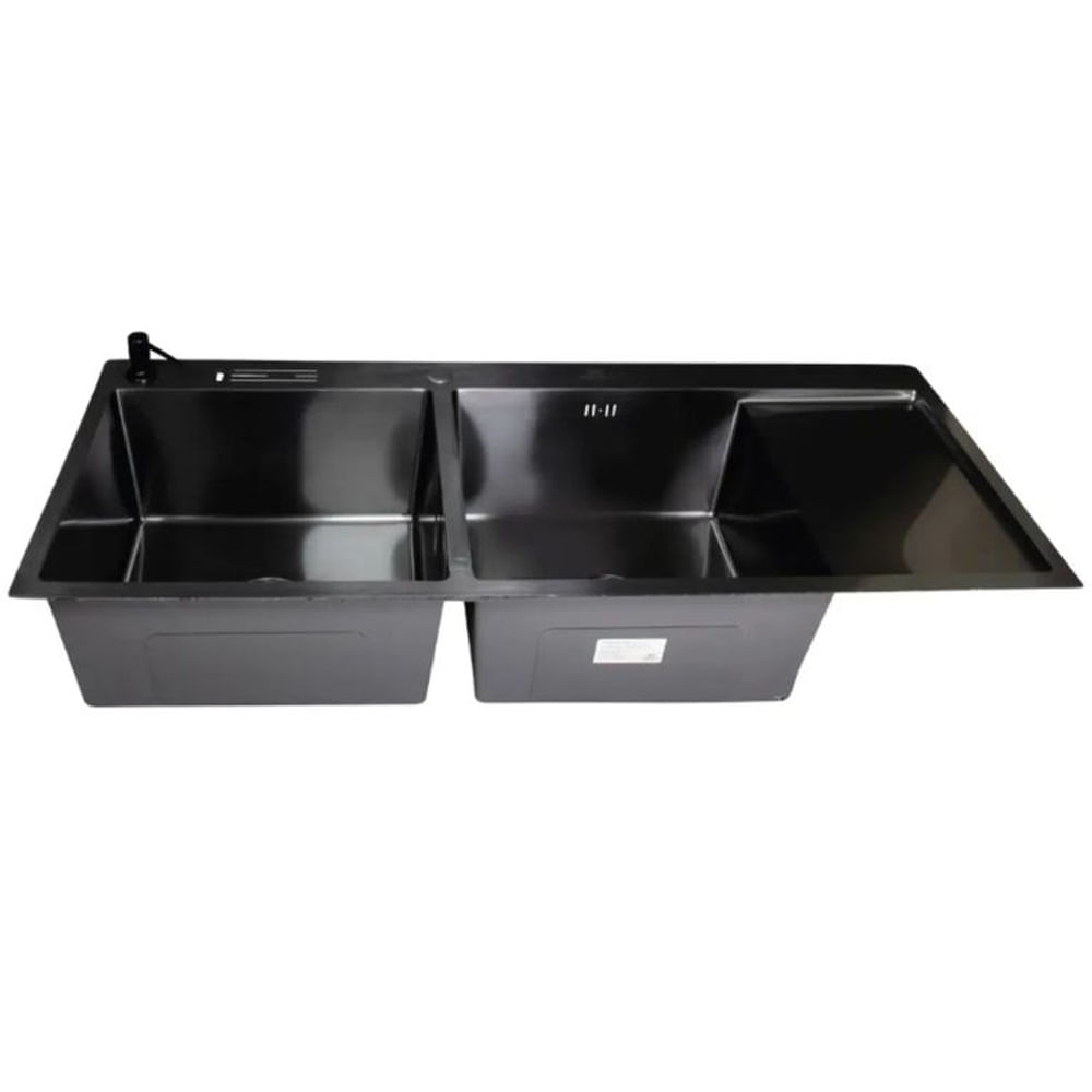 Lavadero Doble Poza Premium Negro con Porta Cuchillos y Dispensador
