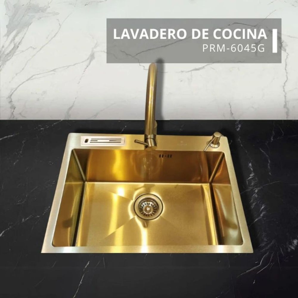 Lavadero Dorado Premium con Porta Cuchillos Integrado y Desagüe