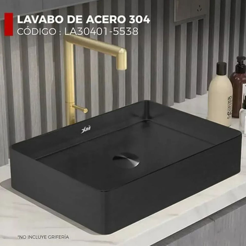 LAVADERO RECTANGULAR DE ACERO CON DESAGÜE NEGROLA30401-5538