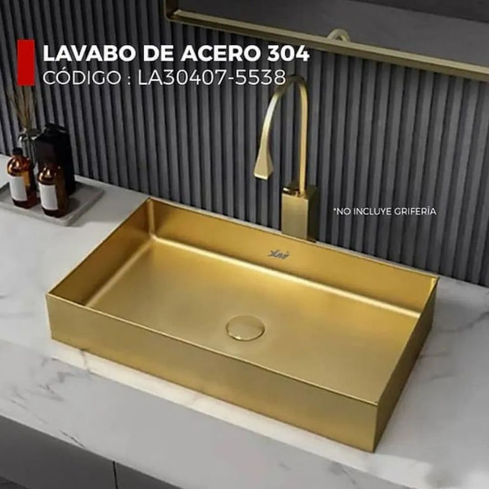 LAVADERO RECTANGULAR DE ACERO DORADO CON DESAGÜE LA30407-5538