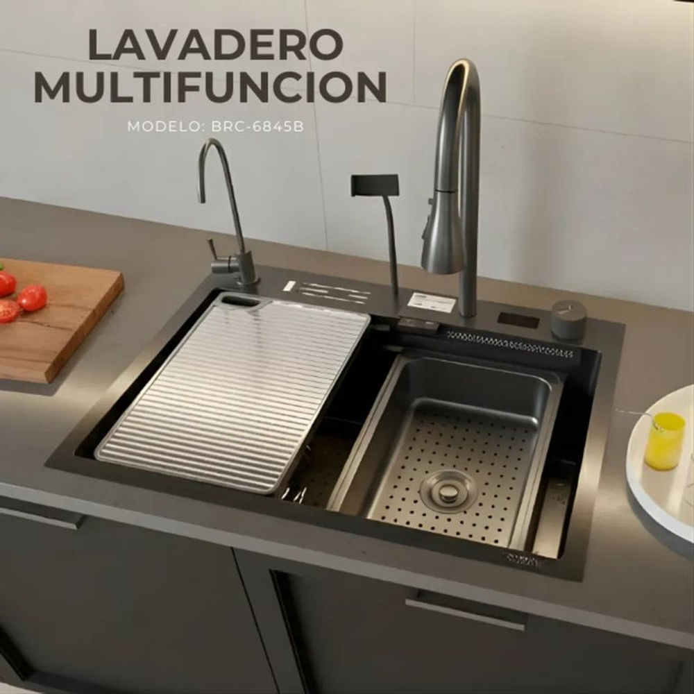 Lavadero Multifuncional Smart Negro 3 Funciones con Mezcladora y Porta Celular