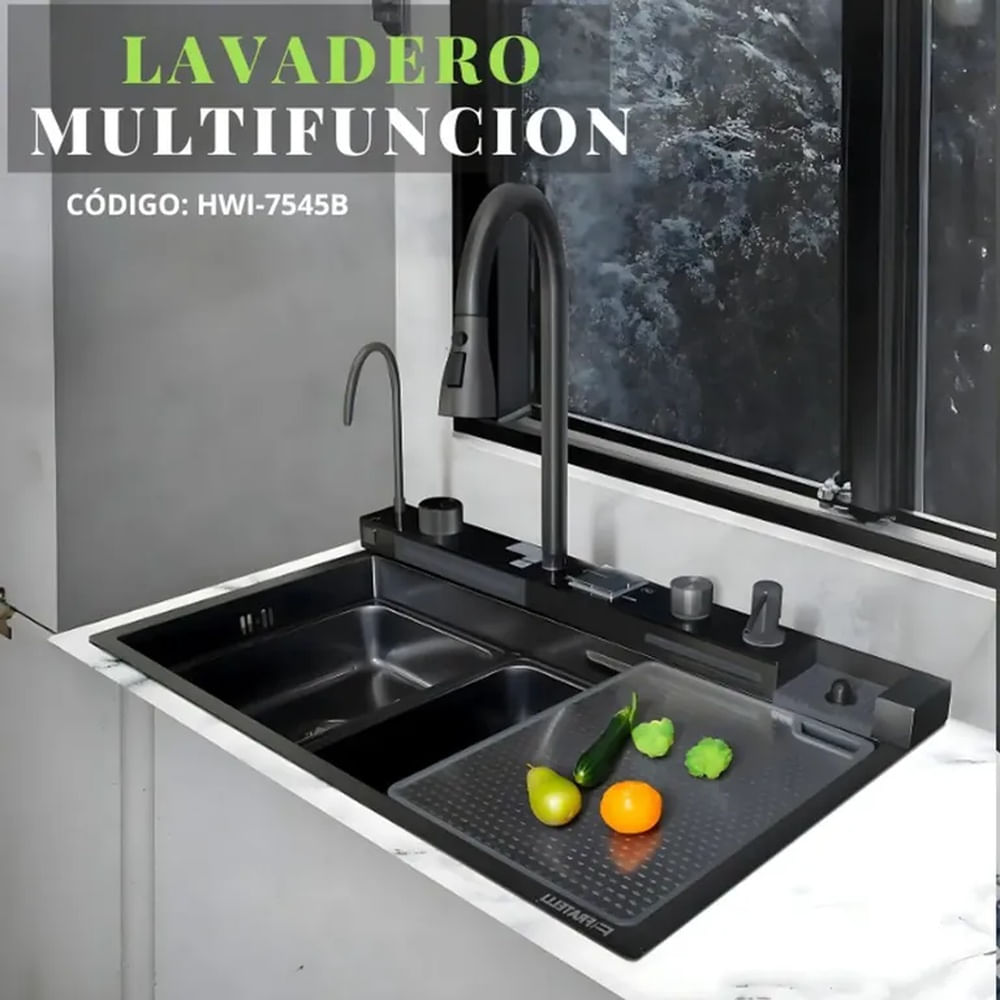 Lavadero Multifuncional Premium Negro con Mezcladora y Purificador 5 Funciones