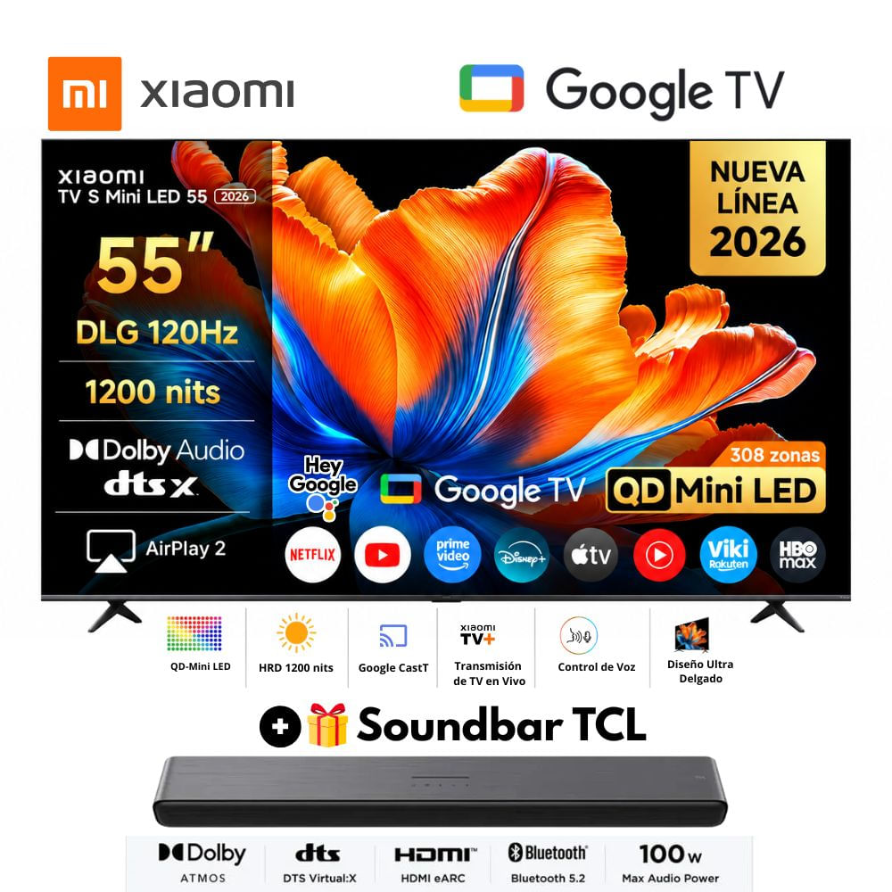 Televisor Smart TV Xiaomi TV S QD-MiniLED 55 Google TV -2026-l- Soundbar TCL