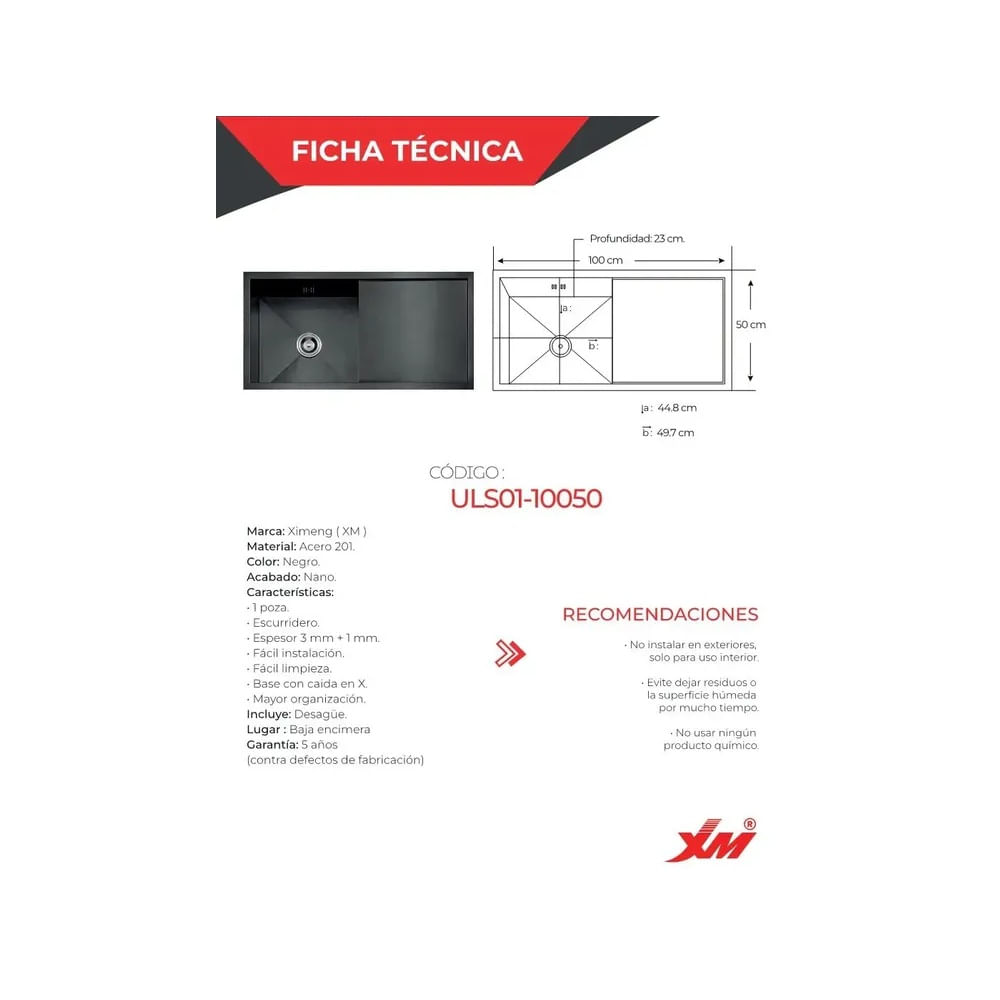 LAVADERO DE COCINA NEGRO CON ESCURRIDERO ULS01-10050