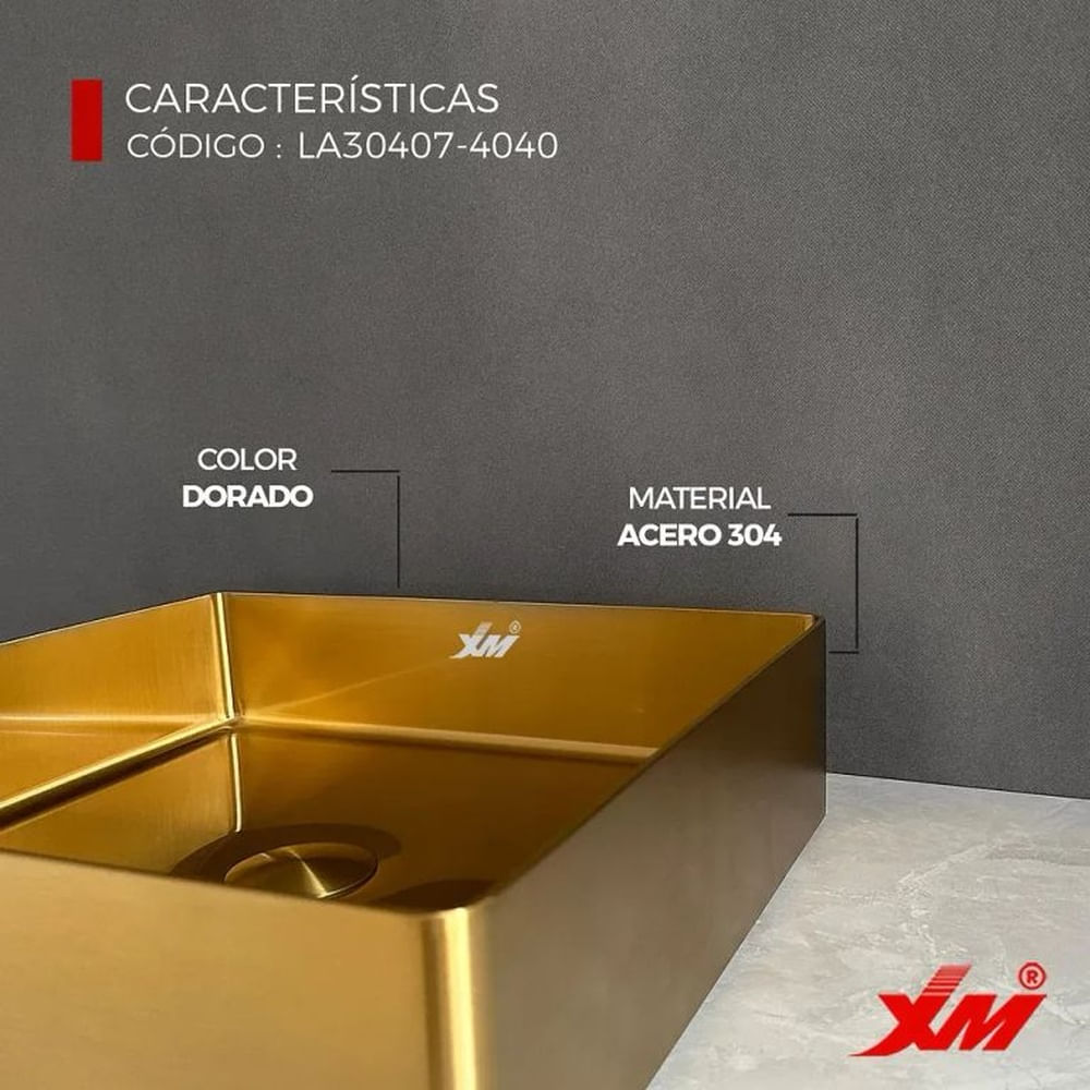 LAVADERO CUADRADO DE ACERO CON DESAGÜE DORADO LA30407-4040