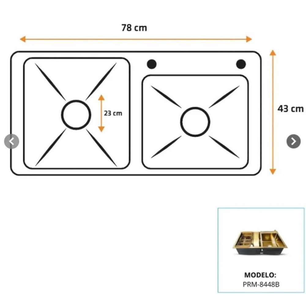LAVADERO DE COCINA ACERO DOBLE POZA DORADO 78 X 43 X 23 CM PRM-7843G