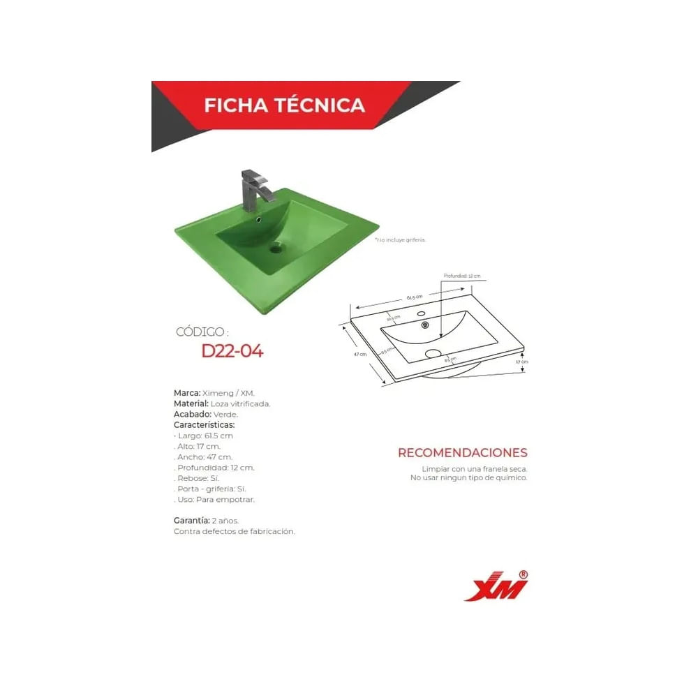 LAVADERO DE LOZA CUADRADO VERDE LZ-D22-04