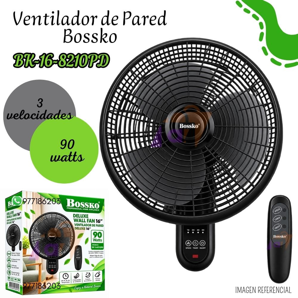 VENTILADOR DE PARED BOSSKO 16 CON CONTROL REMOTO BK-16-8210PD  NEGRO