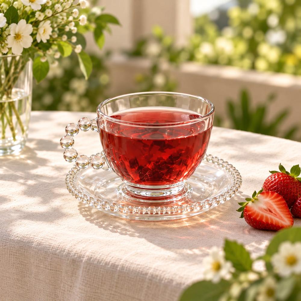 Set de 6 Tazas de Vidrio con Plato y Diseño de Perlas - 210 ml