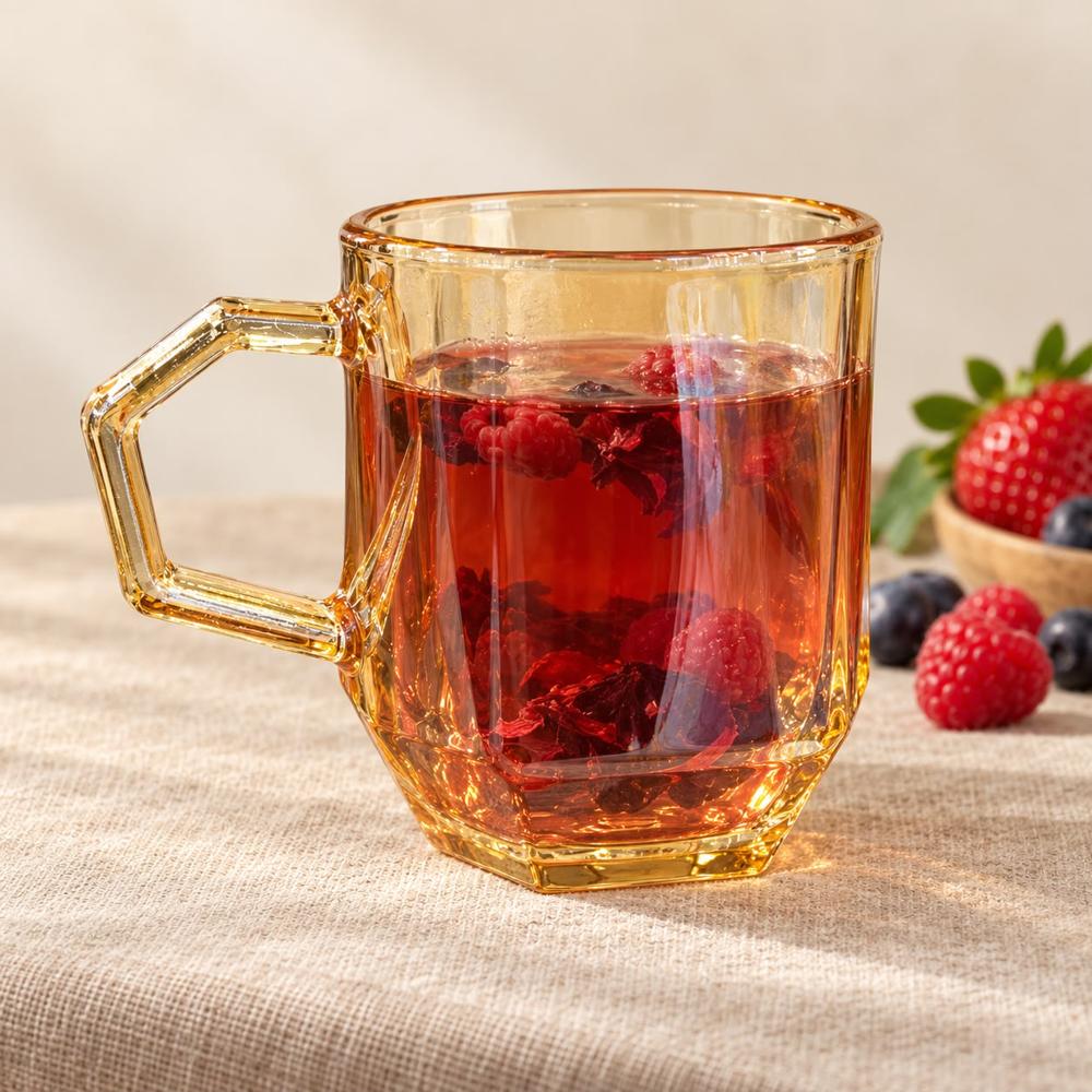 Set de 6 Tazas de Vidrio Nacarado Ámbar de 252 ml
