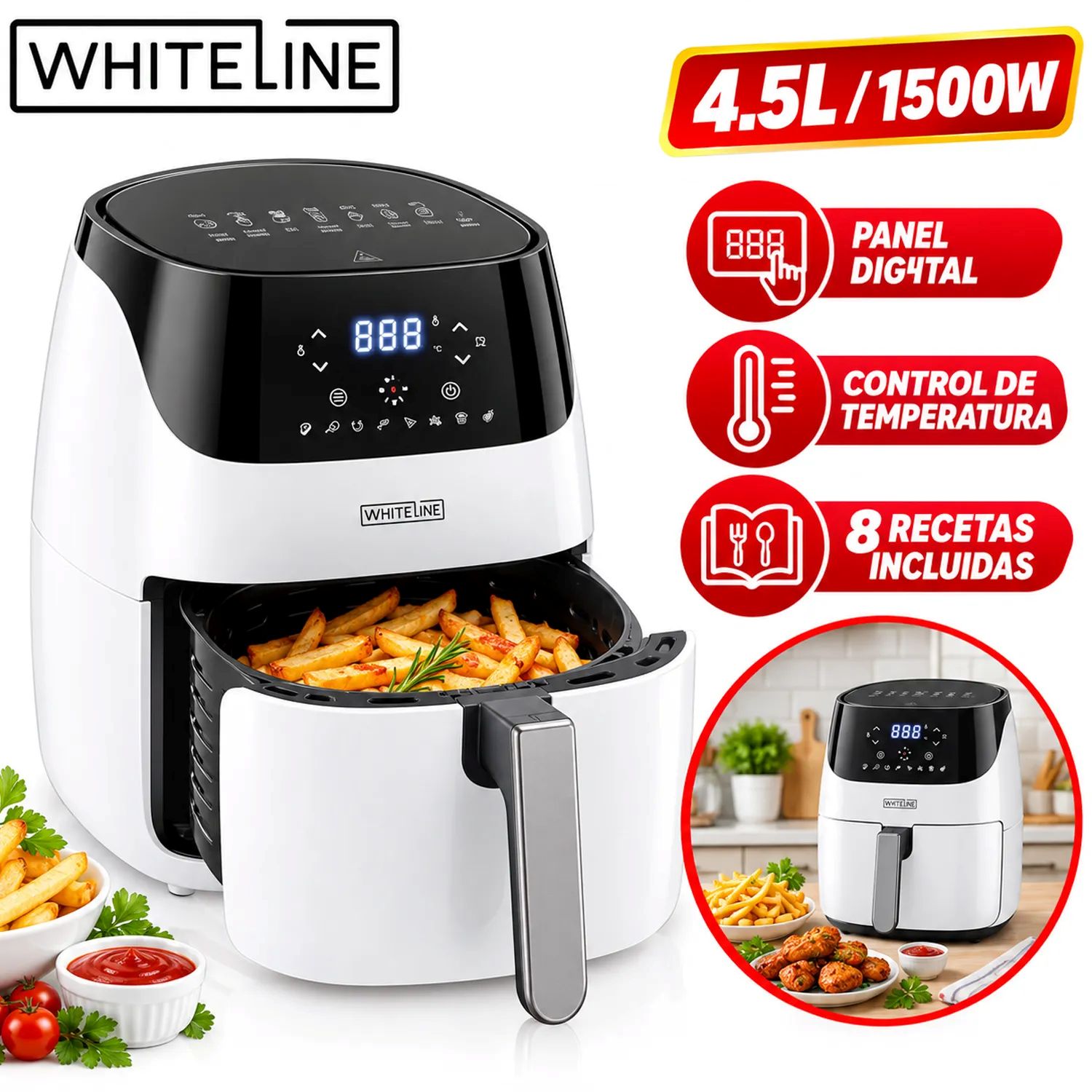 Freidora de Aire Digital de 4 5L Whiteline DH-202A Blanco