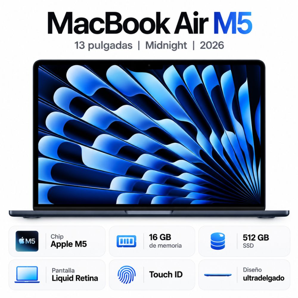 MacBook Air M5 13 16GB RAM 512GB SSD Midnight Touch ID  año 2026