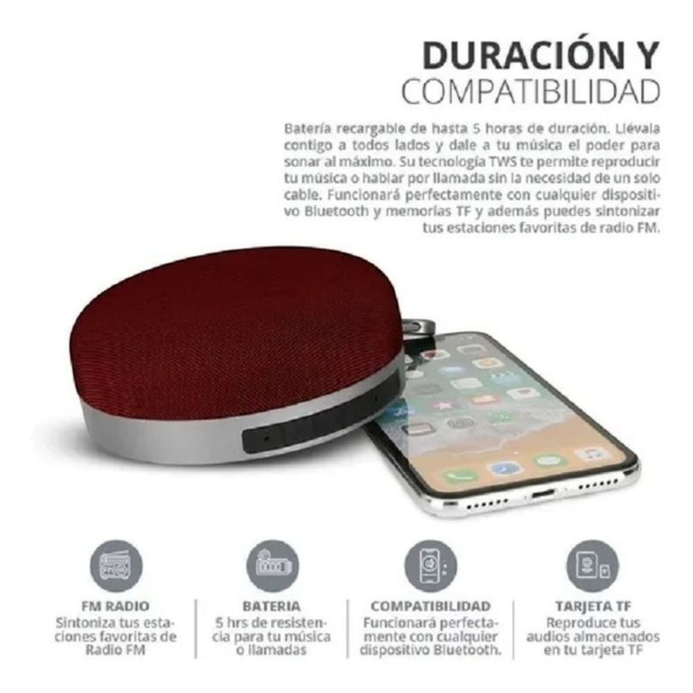 PARLANTE BLUETOOH PORTATIL D60 5W CON RADIO FM TF CARD Y MANOS LIBRES GUINDA