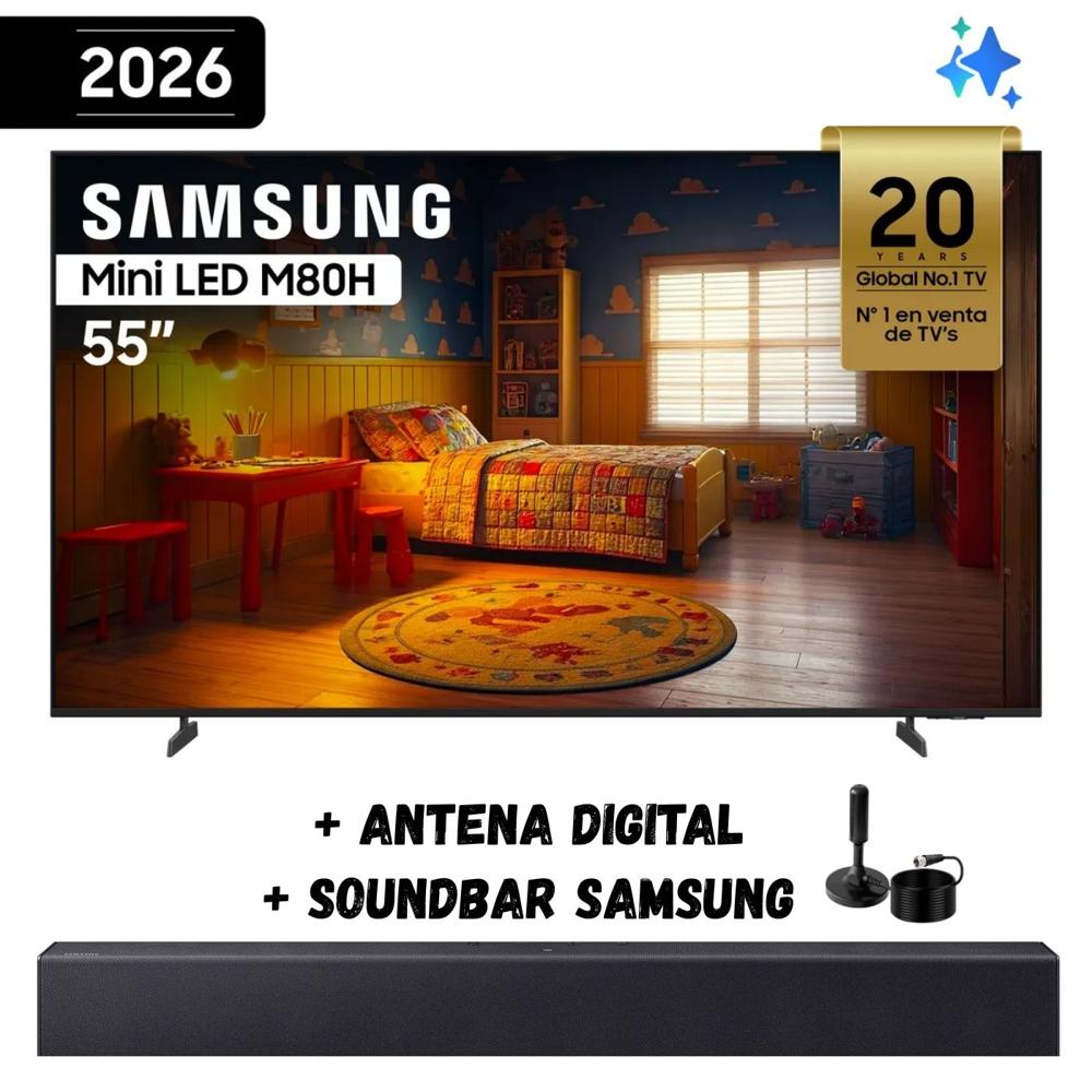 Televisor Smart TV SAMSUNG 55'' Mini LED UHD 4K UN55M80HAGXPE 2026 - Ant - Soundbar Samsung