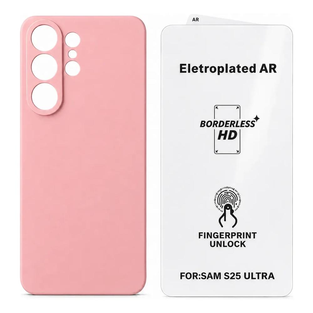 Funda Case + Mica De Vidrio De Samsung S25 Ultra /lee Huella Color Rosado