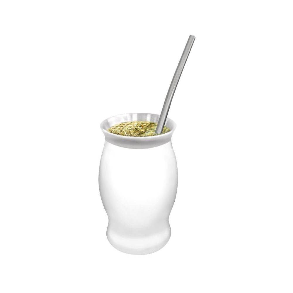 Mate de Acero Inoxidable Copa Blanco con Bombilla