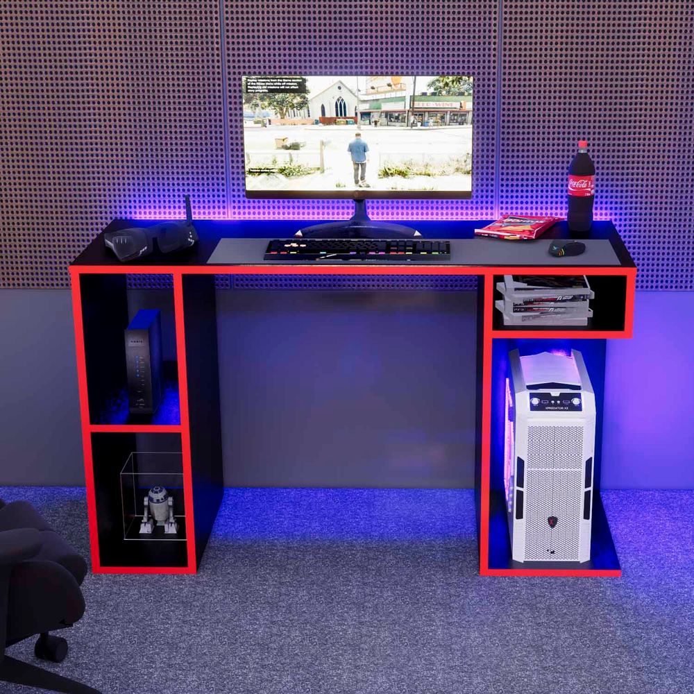 Escritorio Gamer NR01 Movenda Muebles Negro con Rojo Promart