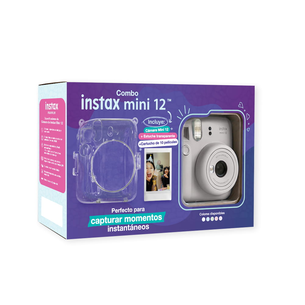 Cámara instax Fujifilm Mini12 Arcilla Blanca - Pack10 - Est GiftBox
