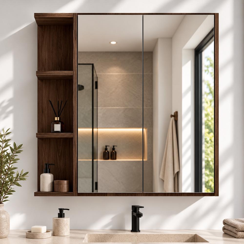 Gabinete de Baño Olivia con Espejo Nogal Oscuro TU MESITA Canto Delgado