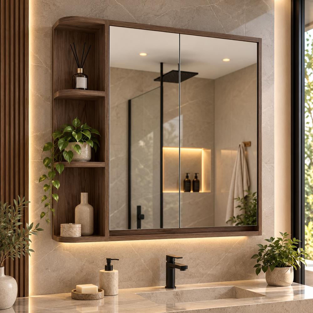 Gabinete de Baño Camila con Espejo Nogal Oscuro TU MESITA Canto Grueso
