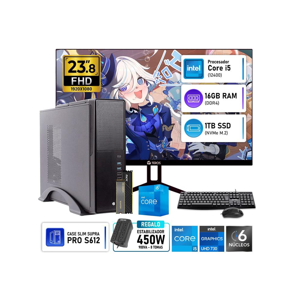 Computadora PC Oficina Intel Core i5 12400 RAM 16GB SSD 1TB Monitor Teros 23.8 Pulgadas 120Hz