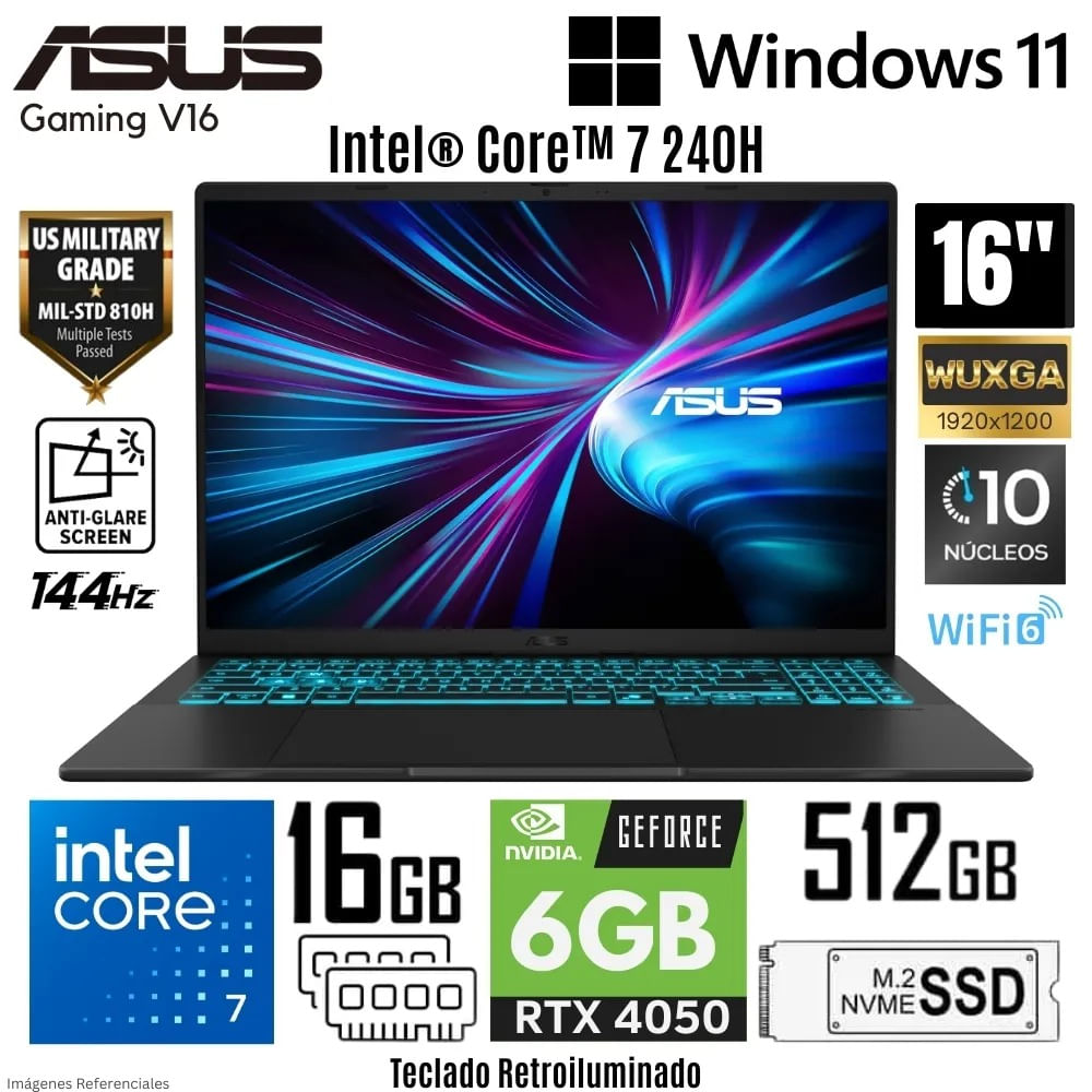 Laptop Asus Gaming V16 V3607VU-RP036W Intel Core 7 240H 16GB RAM 512GB SSD RTX 4050-6GB 16  WUXGA