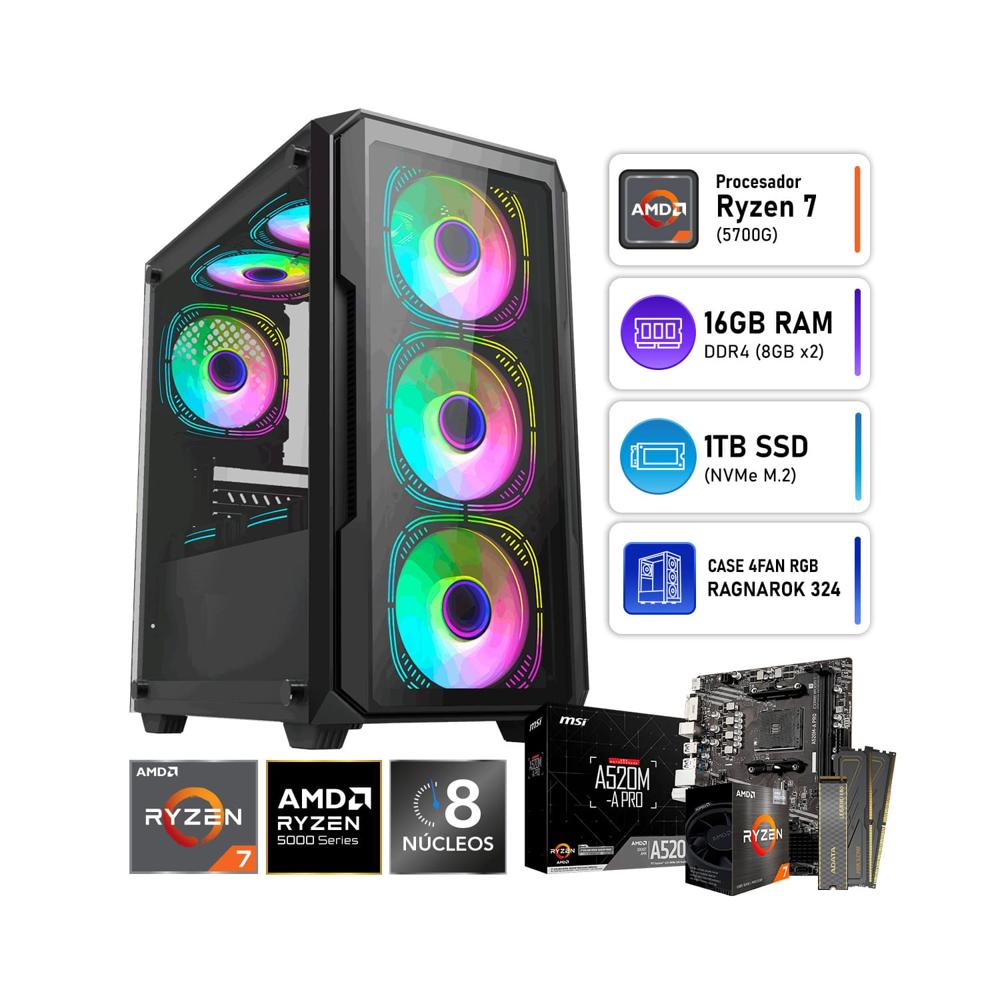 PC Gamer Ryzen 7 5700G 16GB RAM SSD ADATA 1TB Case Halion RGB
