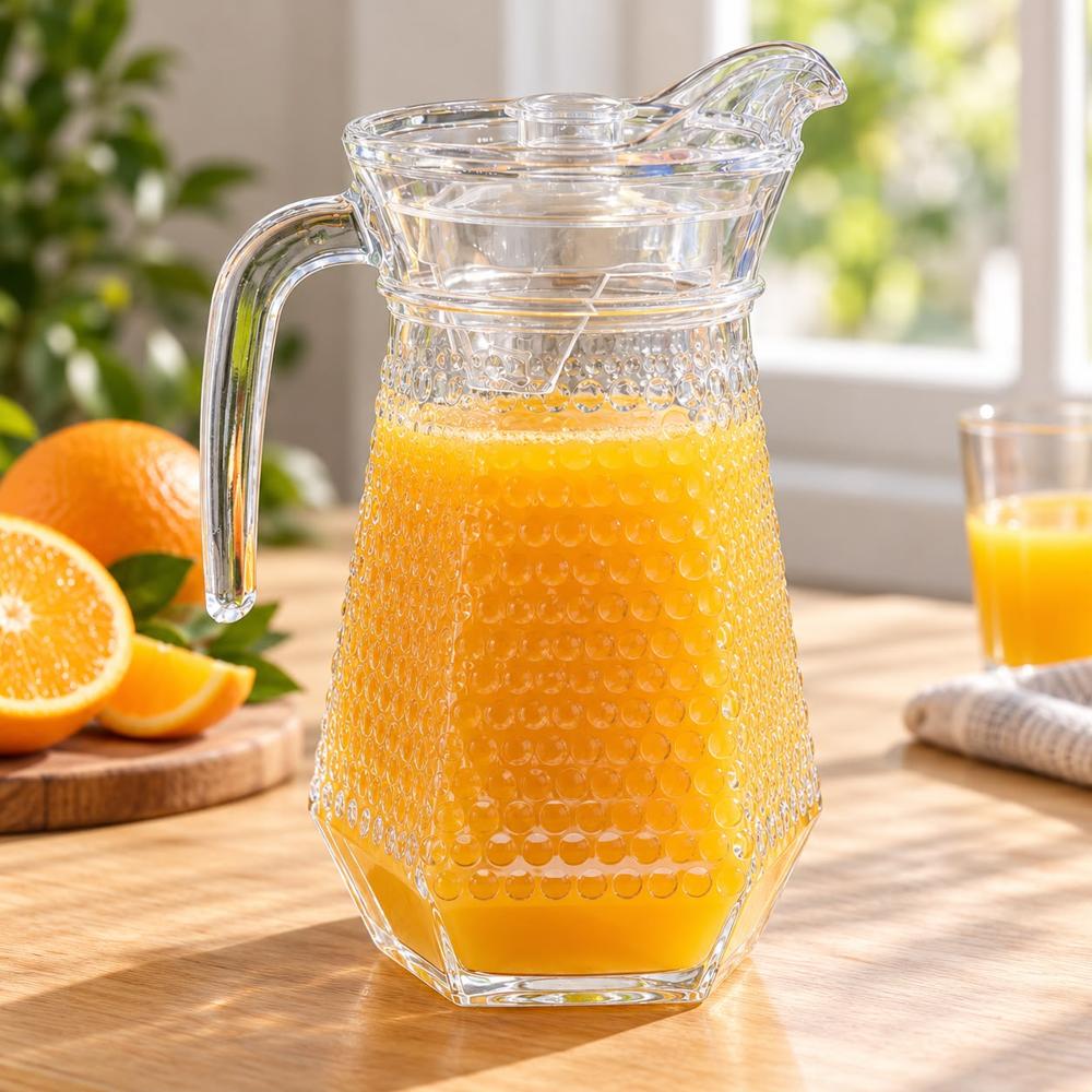 Jarra de Vidrio Labrado con Tapa 1.2 L - Transparente