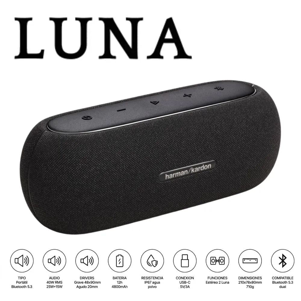 PARLANTE LUNA BLUETOOTH 5.3 COLOR NEGRO MOD IP67