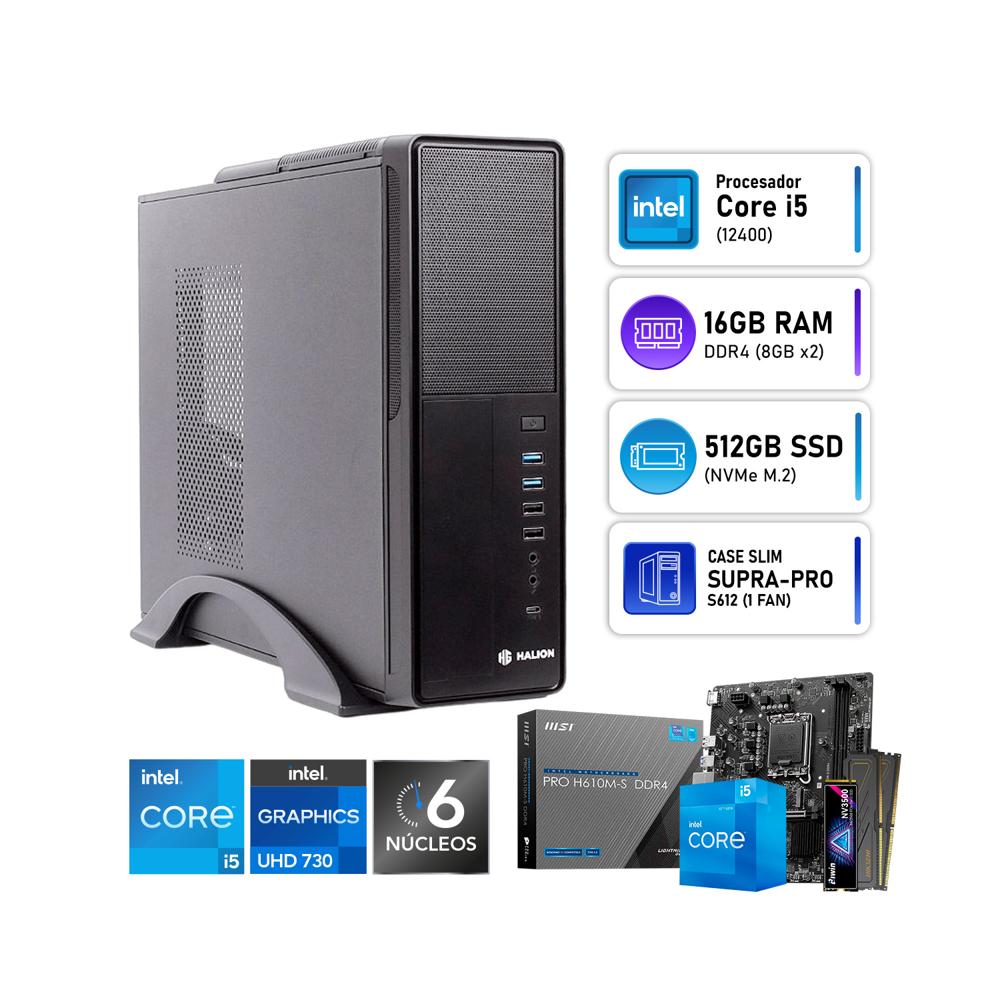 PC de Oficina Intel Core i5-12400 MSI H610M-S 16GB RAM SSD 512GB Biwin Halion Slim