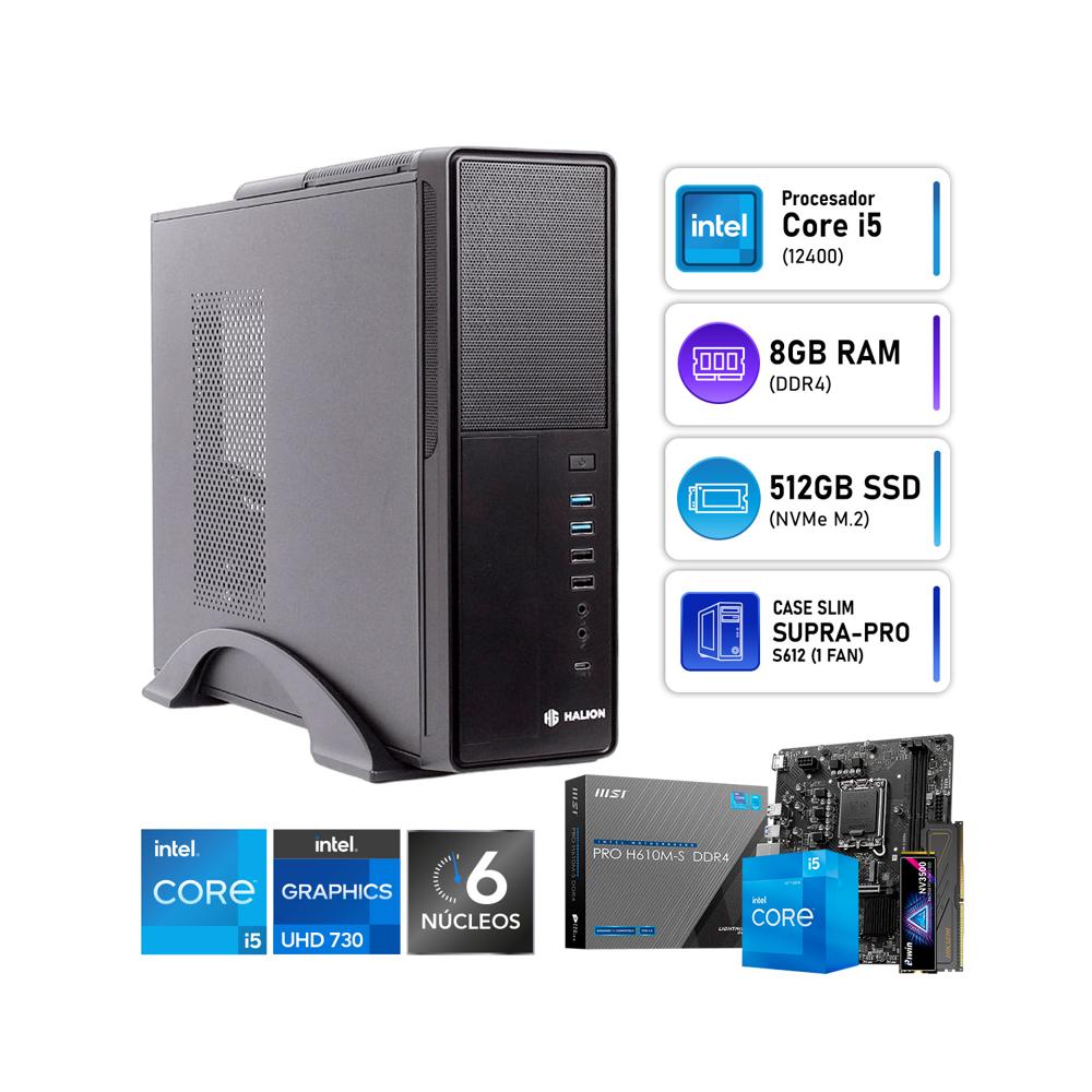 Computadora PC Oficina Intel Core i5 12400 RAM 8GB SSD 512GB