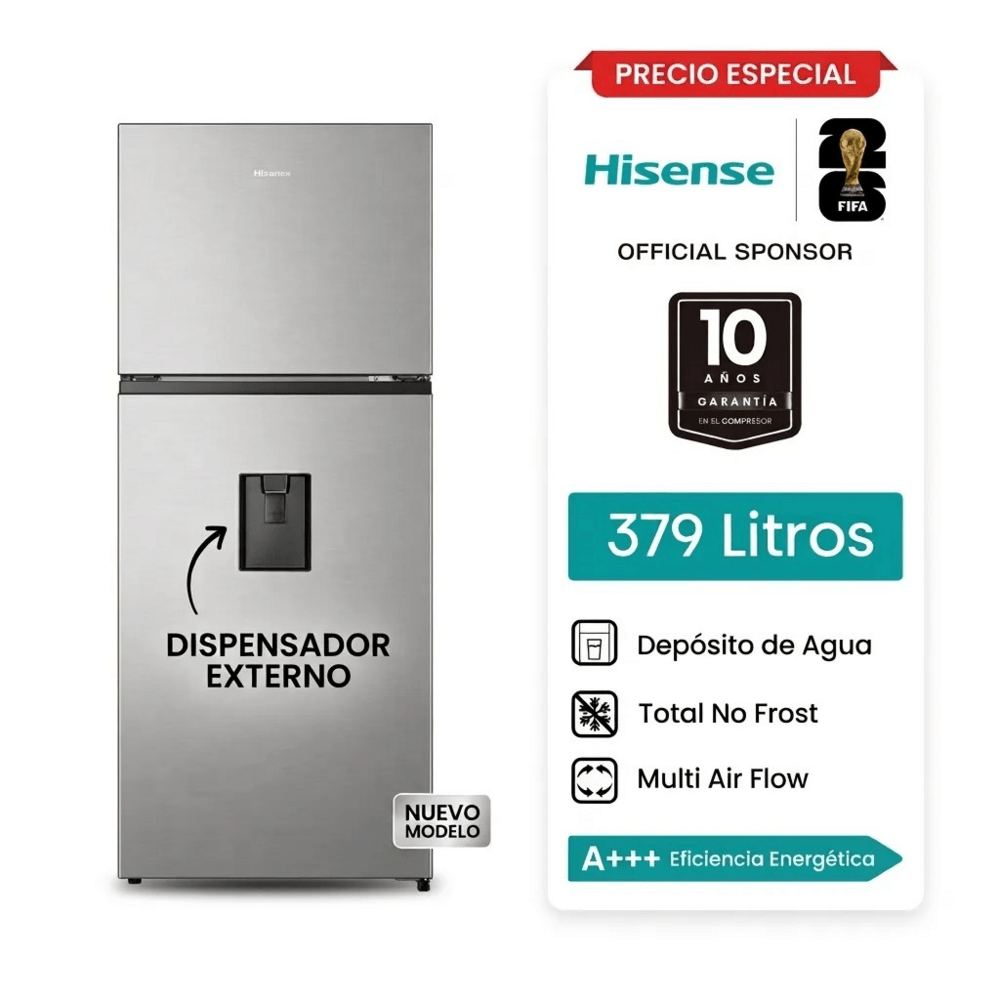 Refrigeradora HISENSE 379 Litros Gris No Frost RT3N375NMCA  1 año Garantía Nuevo