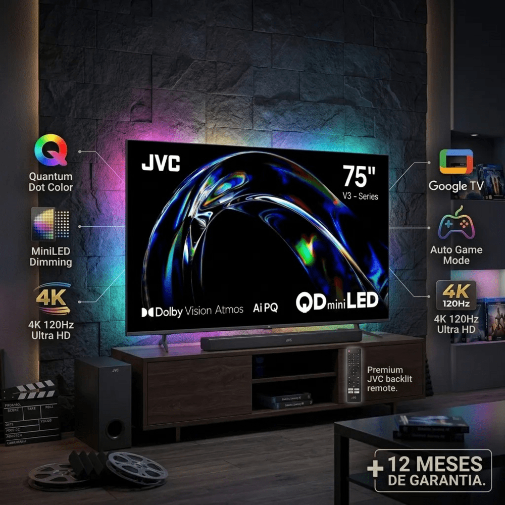 Televisor JVC 75 Pulgadas QD Miniled 4K LT-75KM958 PROMOCION 12 MESES DE GARANTIA