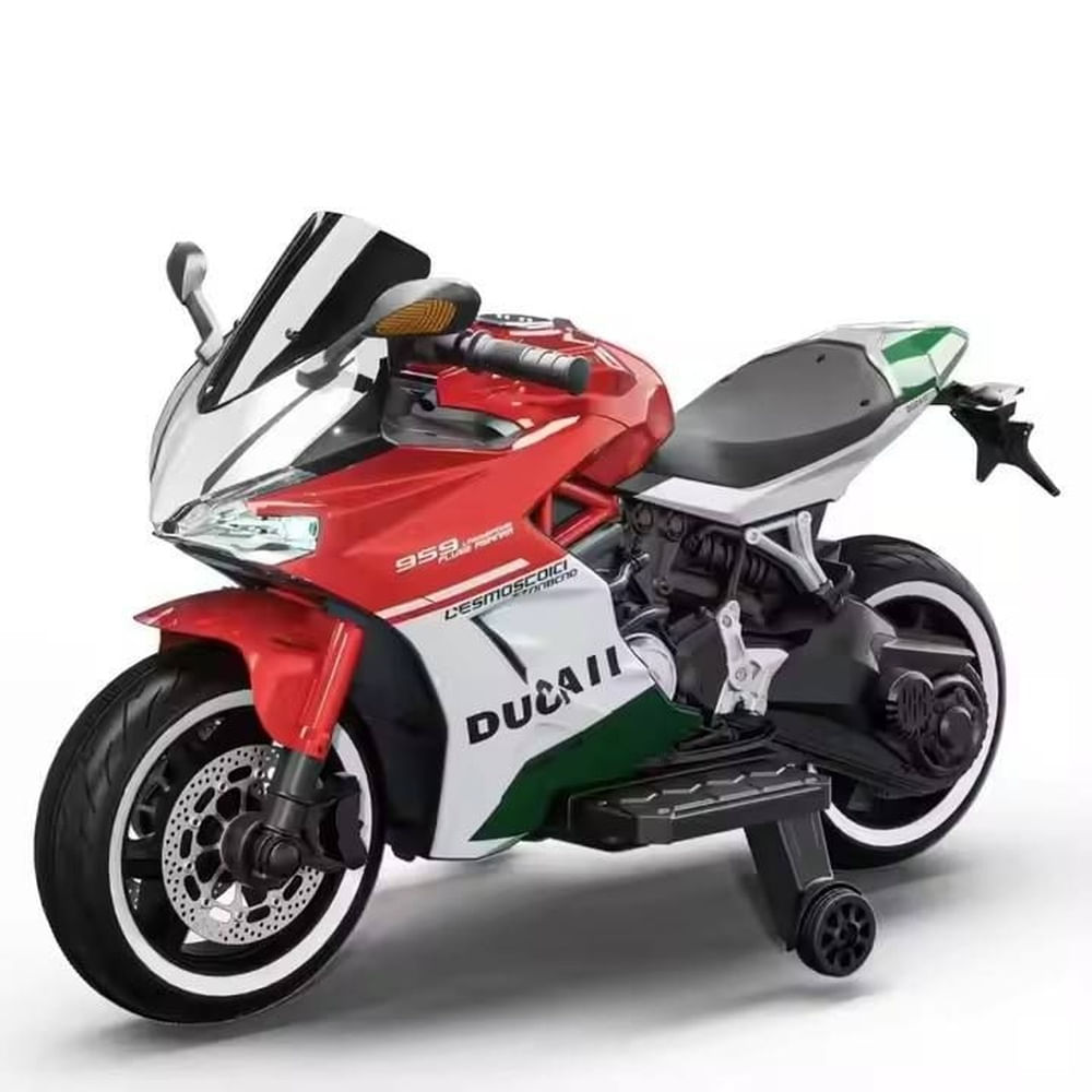 Moto Eléctrica Infantil Montable Estilo Ducati 959 Panigale Rojo con Batería 12V y 2 Motores 390