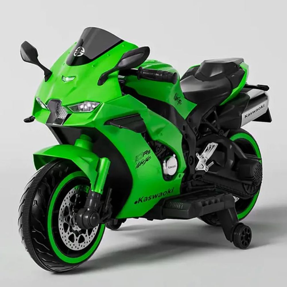 Moto Eléctrica Infantil Estilo Kawasaki Ninja ZX-10R Verde con Luces LED USB 12V y Doble Motor