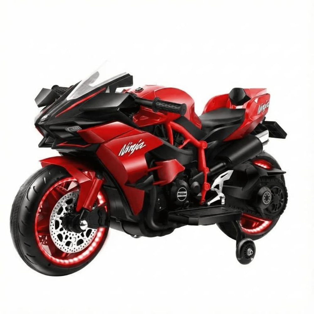 Moto Eléctrica Infantil niños Estilo Kawasaki Ninja H2 Rojo con Luces LED USB 12V y Doble Motor