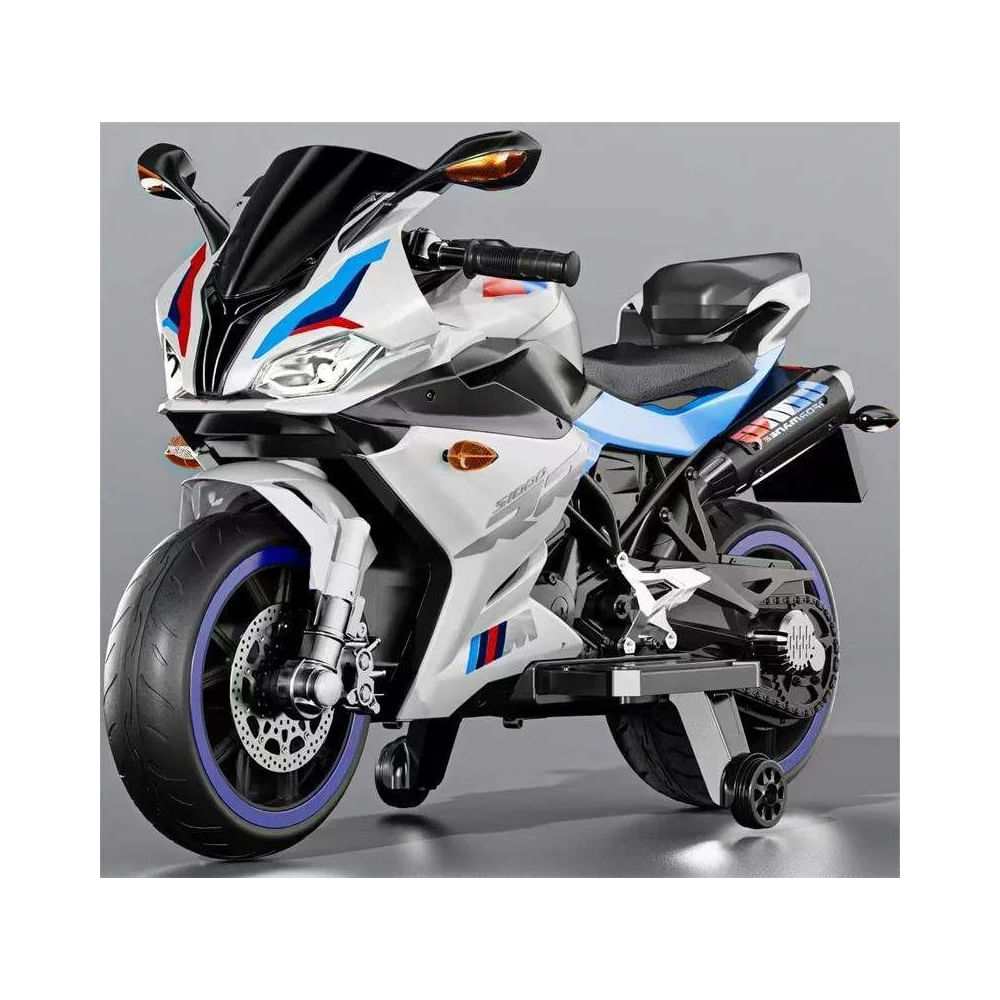 Moto Eléctrica Infantil Montable Estilo BMW S1000RR Blanco con Luces LED,USB, Batería12V y Motor 550