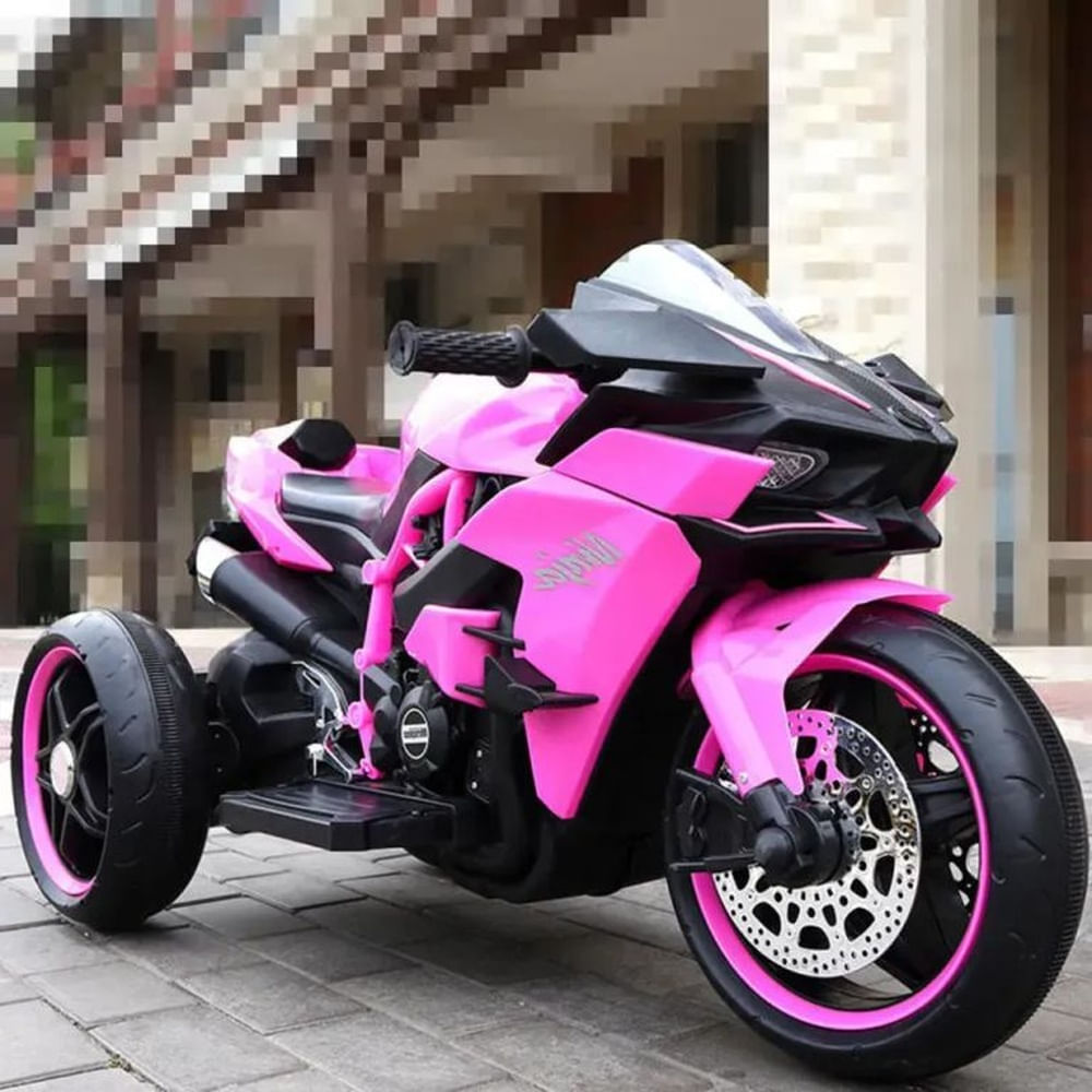 Moto Eléctrica Infantil niños Estilo Kawasaki Ninja H2R Rosado con Luces LED USB 12V y Doble Motor