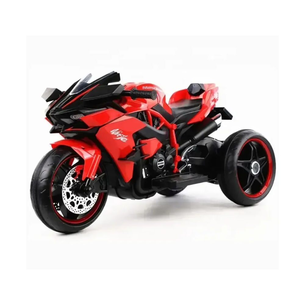 Moto Eléctrica Infantil niños Estilo Kawasaki Ninja H2R Rojo con Luces LED USB 12V y Doble Motor