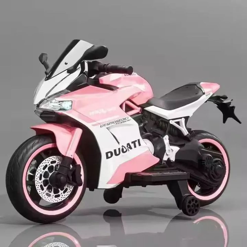 Moto Eléctrica Infantil Montable Estilo Ducati 959 Panigale Rosado con Batería 12V y 2 Motores 390