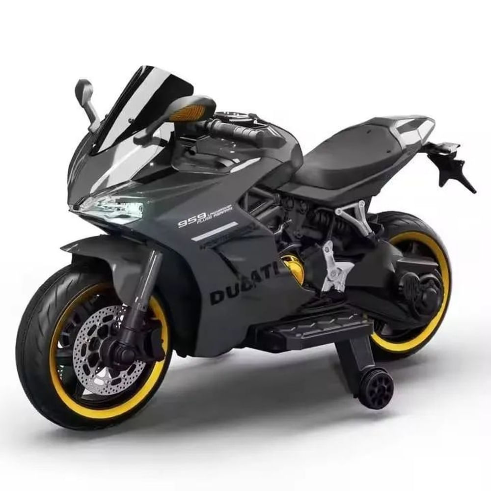Moto Eléctrica Infantil Montable Estilo Ducati 959 Panigale Gris con Batería 12V y 2 Motores 390